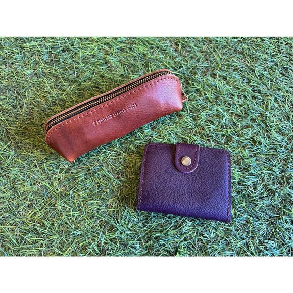 Portland Leather Handbags - Portland Leather Bundle Mini Bifold Wallet Plum Leather Wallet Nutmeg Small Bag
